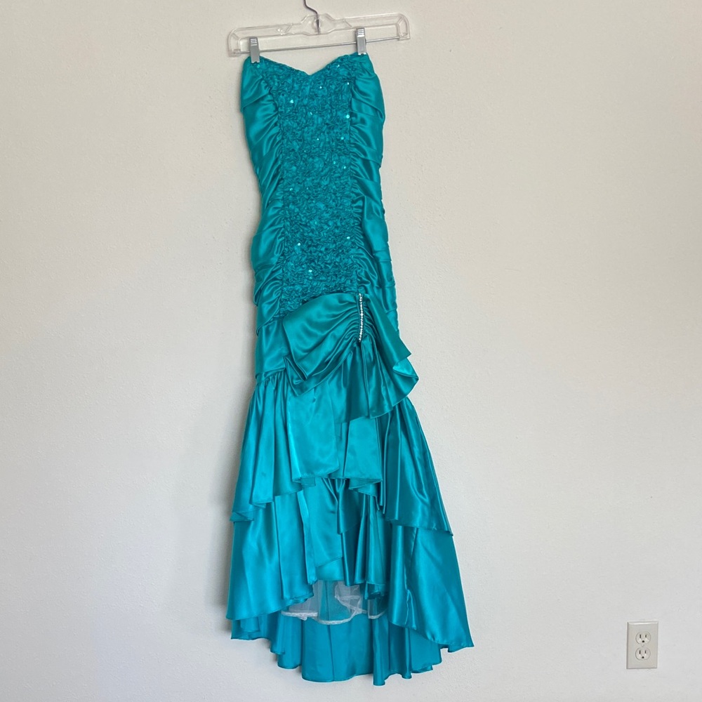 Teal Strapless Ruched Mermaid Evening Dress